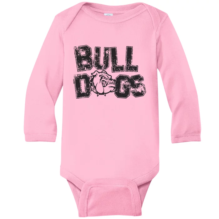 Preppy Bulldog Mascot Baby Long Sleeve Bodysuit