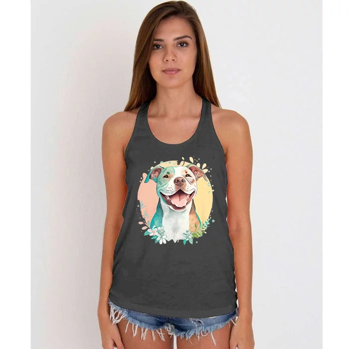 Pit Bull Mom Dog Lover Colorful Artistic Pitbull Owner Women Women's Knotted Racerback Tank