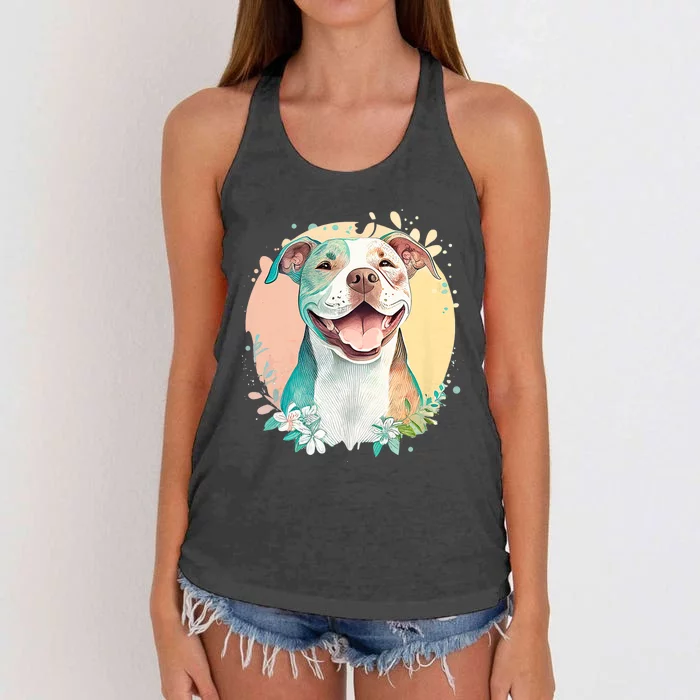 Pit Bull Mom Dog Lover Colorful Artistic Pitbull Owner Women Women's Knotted Racerback Tank