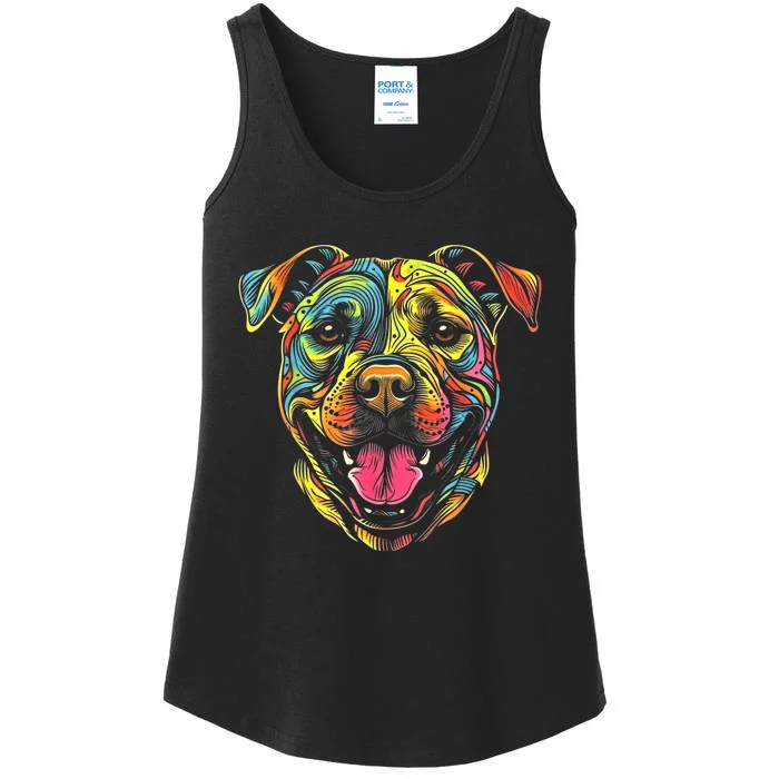 Pit Bull Mom Dog Lover Colorful Artistic Pitbull Owner Women Ladies Essential Tank