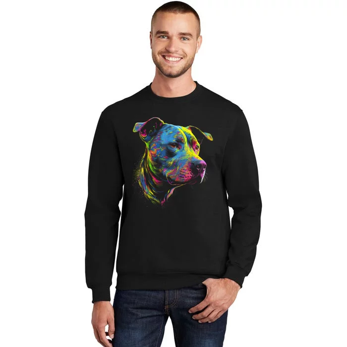 Pit Bull Mom Dog Lover Colorful Artistic Pitbull Owner Women Tall Sweatshirt