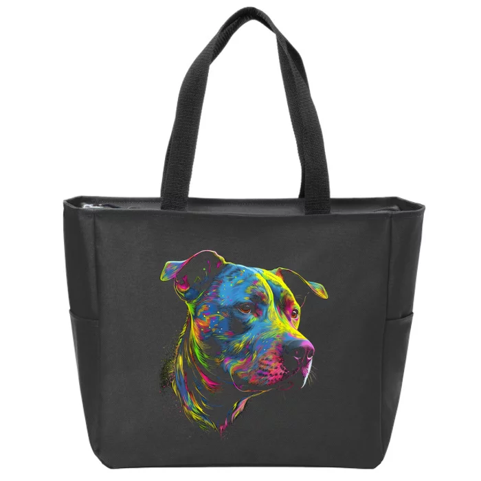 Pit Bull Mom Dog Lover Colorful Artistic Pitbull Owner Women Zip Tote Bag