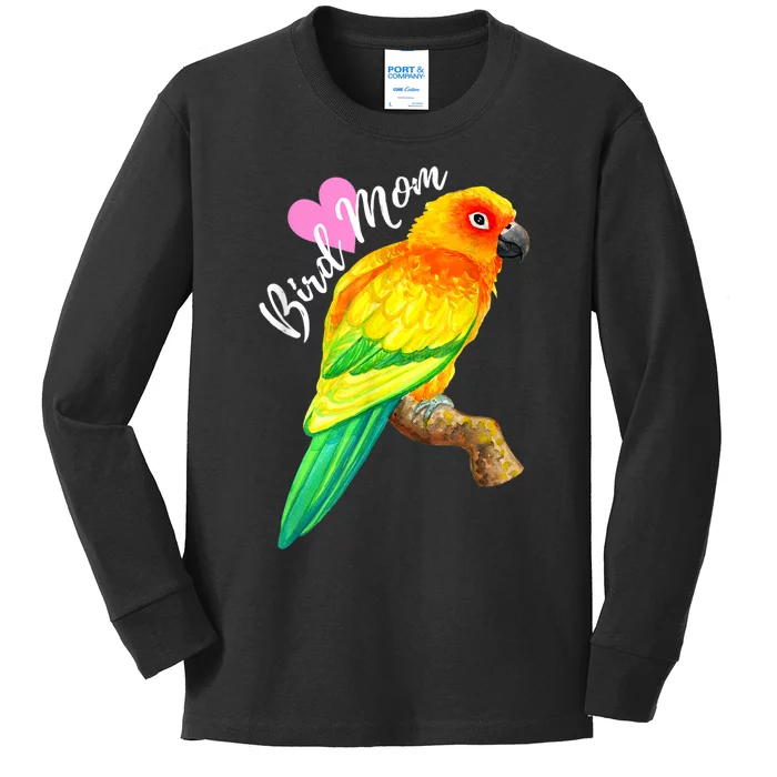 Parrot Bird Mom Sun Conure Watercolor Kids Long Sleeve Shirt