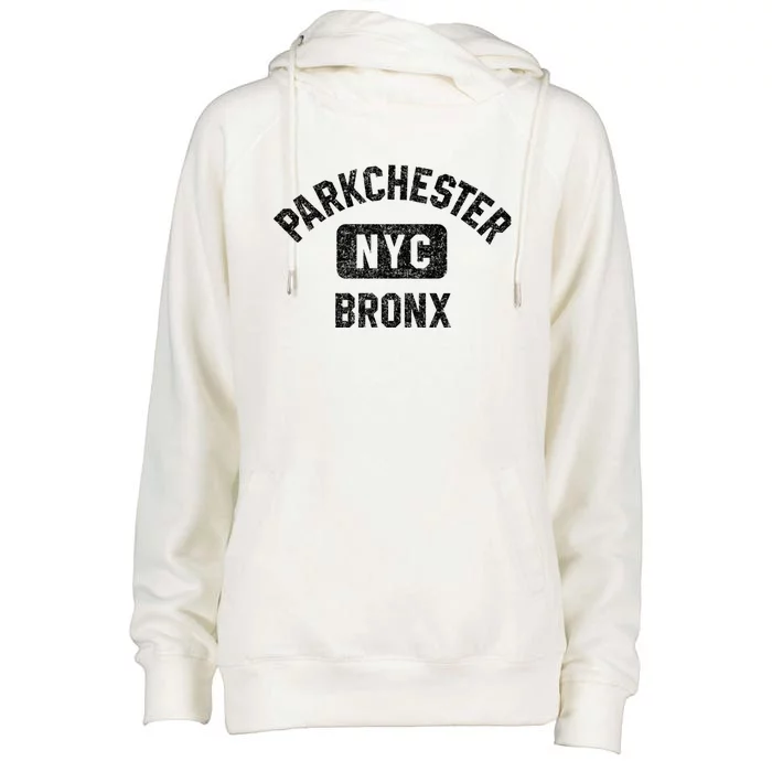 Parkchester Bronx Nyc Gym Style Distressed White Print Great Gift Womens Funnel Neck Pullover Hood