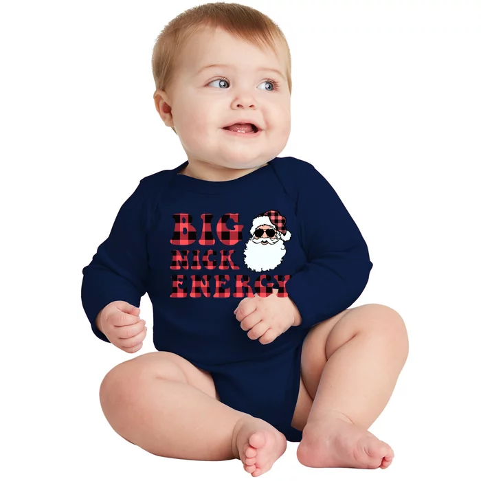 Plaid Big Nick Energy Santa Claus Funny Christmas Baby Long Sleeve Bodysuit