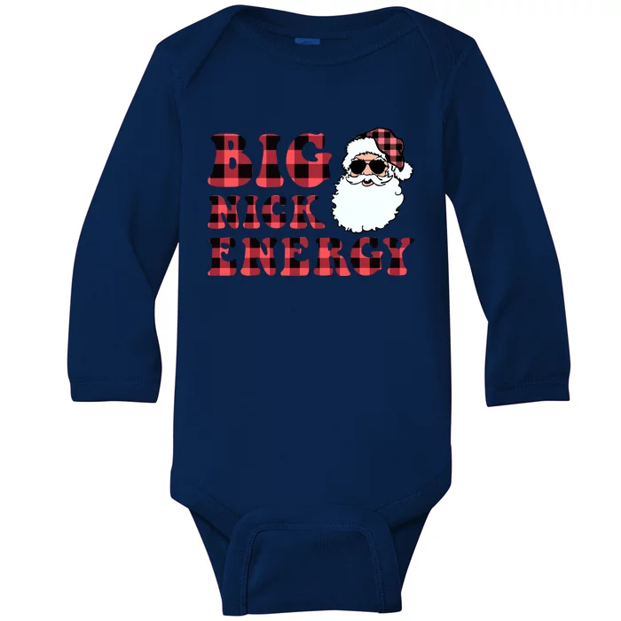 Plaid Big Nick Energy Santa Claus Funny Christmas Baby Long Sleeve Bodysuit