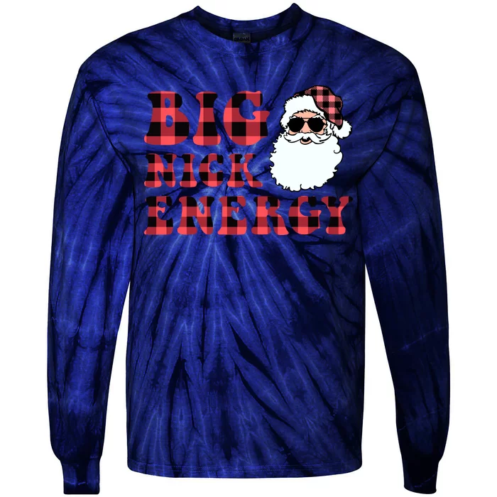 Plaid Big Nick Energy Santa Claus Funny Christmas Tie-Dye Long Sleeve Shirt