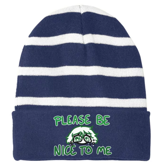 Please Be Nice To Me Striped Beanie with Solid Band