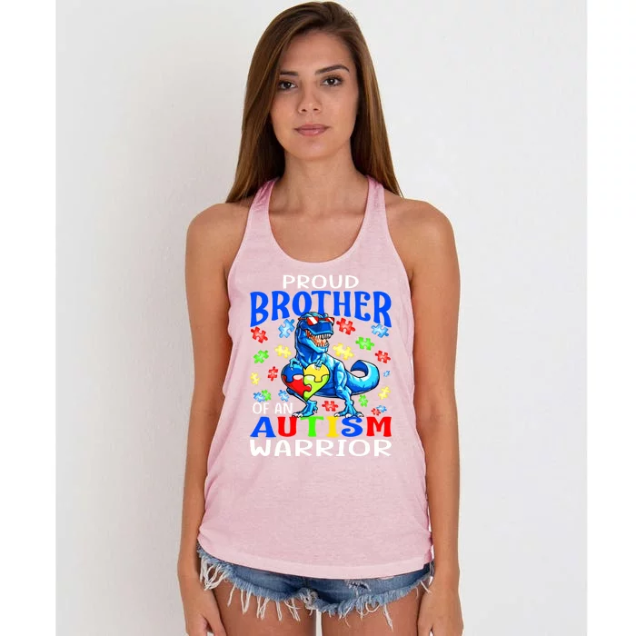 Proud Brother Of An Autism Warrior Dinosaur Cool Gift Women's Knotted Racerback Tank