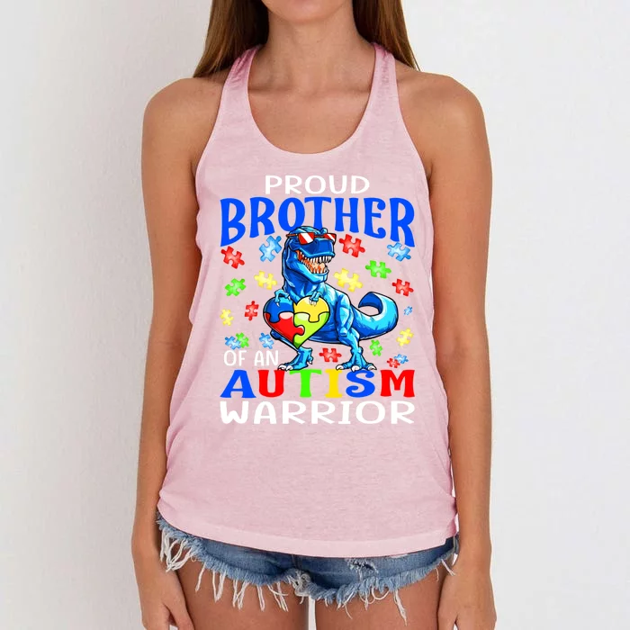 Proud Brother Of An Autism Warrior Dinosaur Cool Gift Women's Knotted Racerback Tank