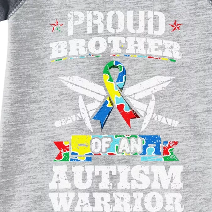 Proud Brother Of An Autism Warrior Autistic Awareness Ribbon Infant Baby Jersey Bodysuit