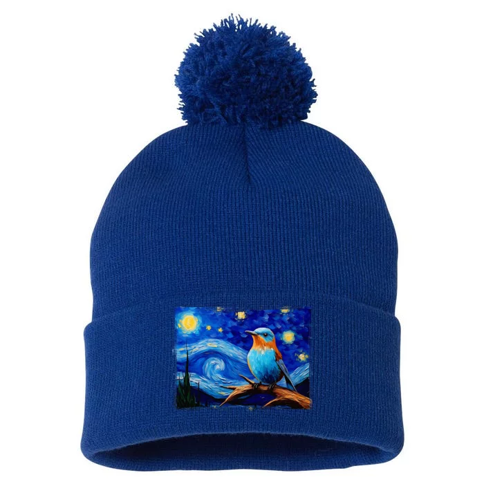 Patience Bluebird Of Happiness Blue Bird Eastern Bluebird Pom Pom 12in Knit Beanie