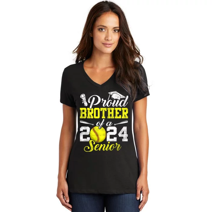 Proud Brother Of A 2024 Senior Brother Class 2024 Softball Women's V-Neck T-Shirt