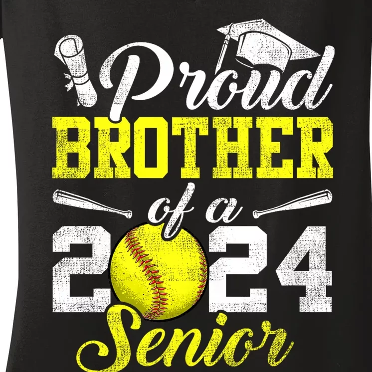 Proud Brother Of A 2024 Senior Brother Class 2024 Softball Women's V-Neck T-Shirt