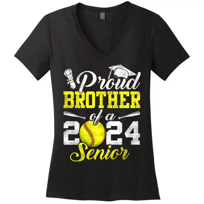 Proud Brother Of A 2024 Senior Brother Class 2024 Softball Women's V-Neck T-Shirt