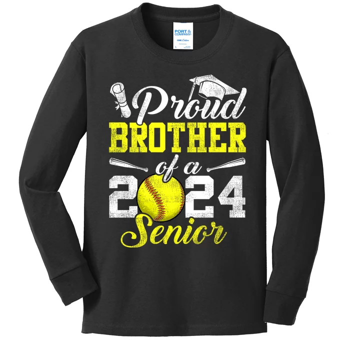 Proud Brother Of A 2024 Senior Brother Class 2024 Softball Kids Long Sleeve Shirt