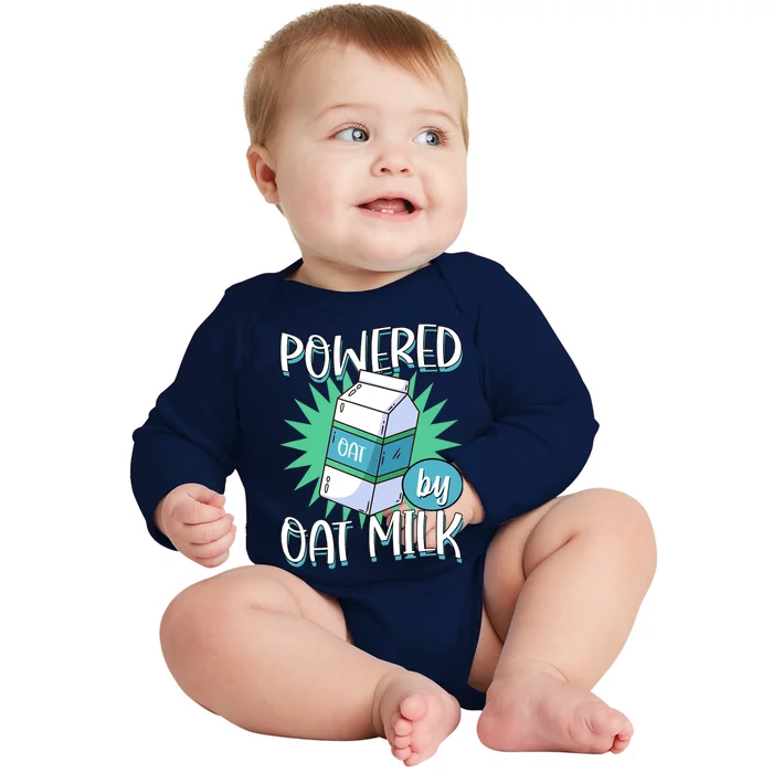 Powered By Oat Milk Cute Vegan Plant Based Cook Barista Baby Long Sleeve Bodysuit