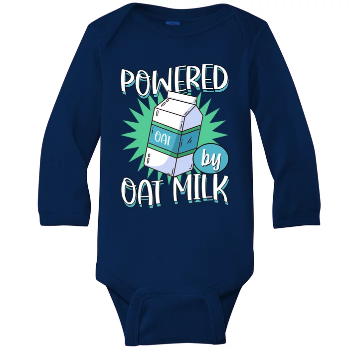 Powered By Oat Milk Cute Vegan Plant Based Cook Barista Baby Long Sleeve Bodysuit