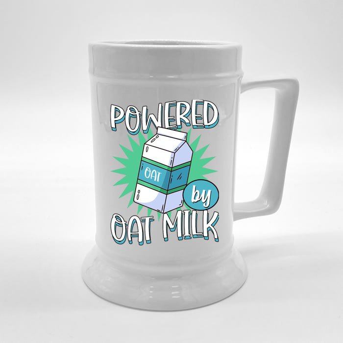 Powered By Oat Milk Cute Vegan Plant Based Cook Barista Front & Back Beer Stein