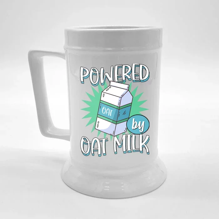 Powered By Oat Milk Cute Vegan Plant Based Cook Barista Front & Back Beer Stein