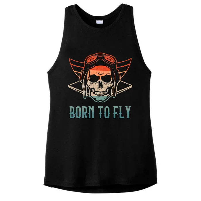 Pilot Born O Fly Airplane Plane Aviator Airport Pilots Ladies Tri-Blend Wicking Tank