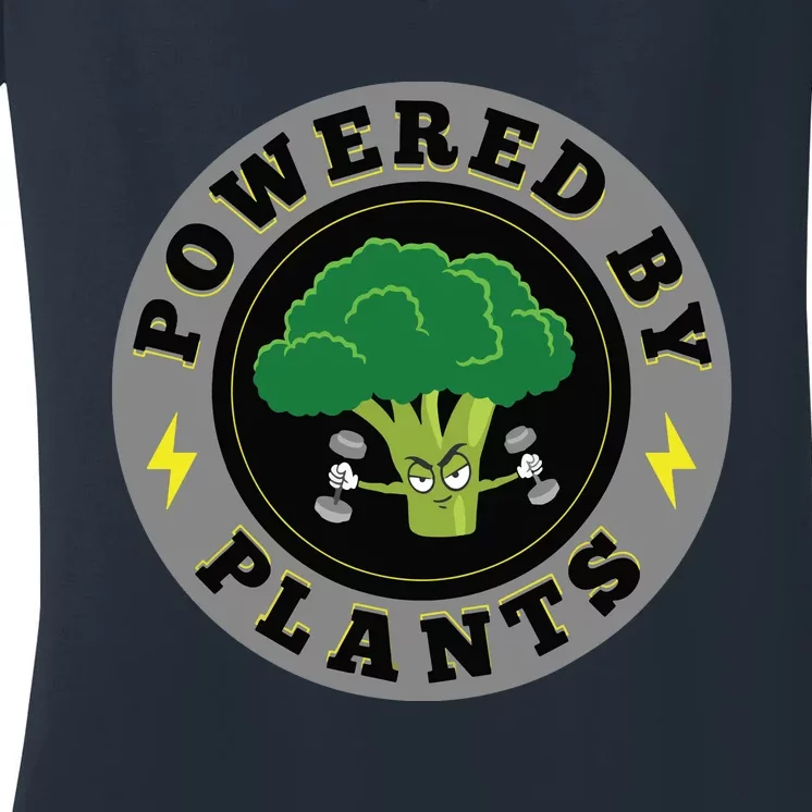 Powered By Plants Funny Vegan Plant Power Women's V-Neck T-Shirt