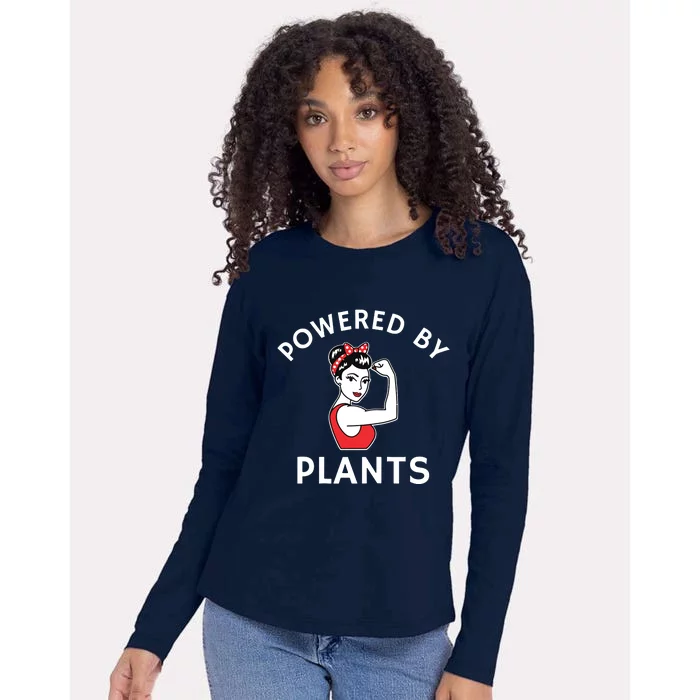 Powered By Plants Retro Womens Vegan Fitness Womens Cotton Relaxed Long Sleeve T-Shirt