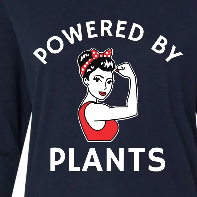 Powered By Plants Retro Womens Vegan Fitness Womens Cotton Relaxed Long Sleeve T-Shirt