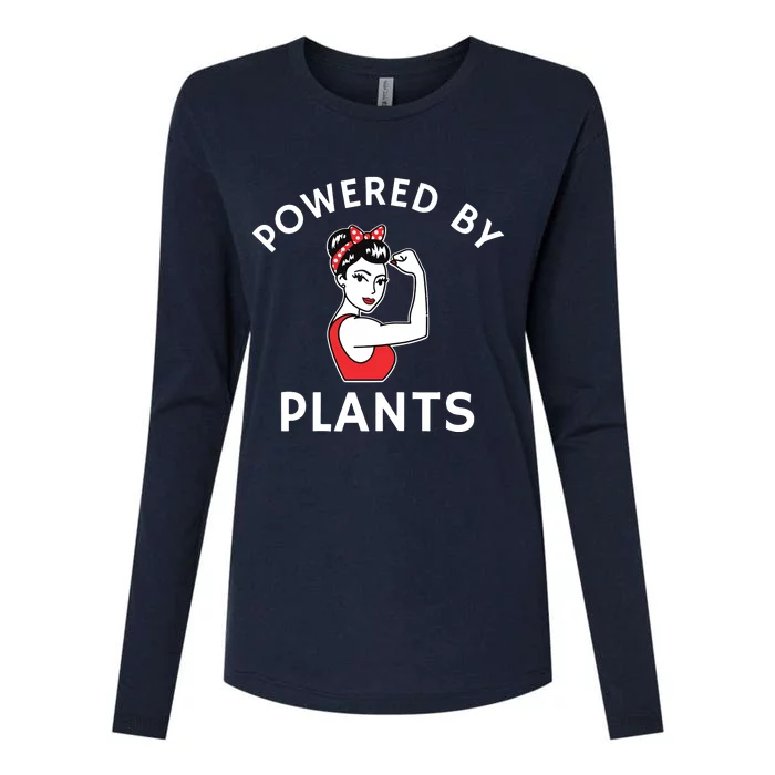 Powered By Plants Retro Womens Vegan Fitness Womens Cotton Relaxed Long Sleeve T-Shirt