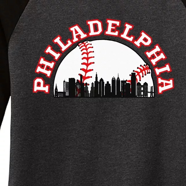 Philadelphia Baseball Philadelphia Cityscape Skyline Women's Tri-Blend 3/4-Sleeve Raglan Shirt