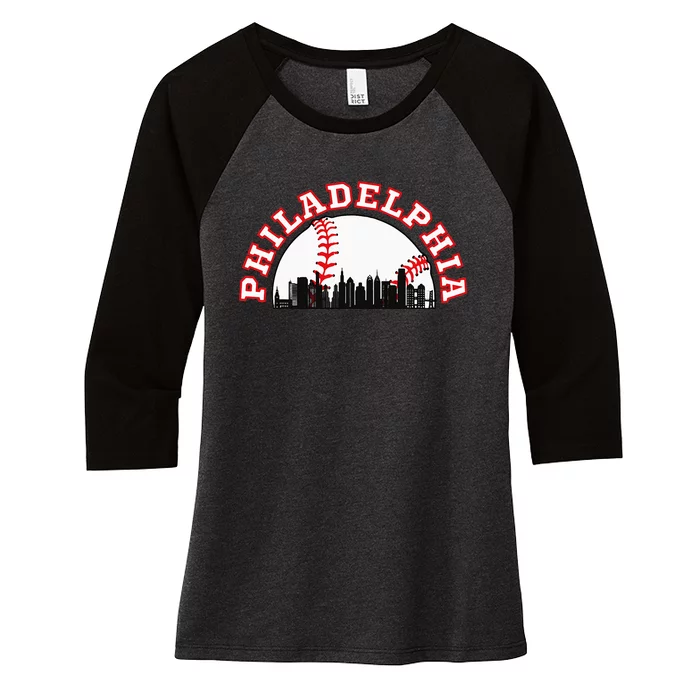 Philadelphia Baseball Philadelphia Cityscape Skyline Women's Tri-Blend 3/4-Sleeve Raglan Shirt