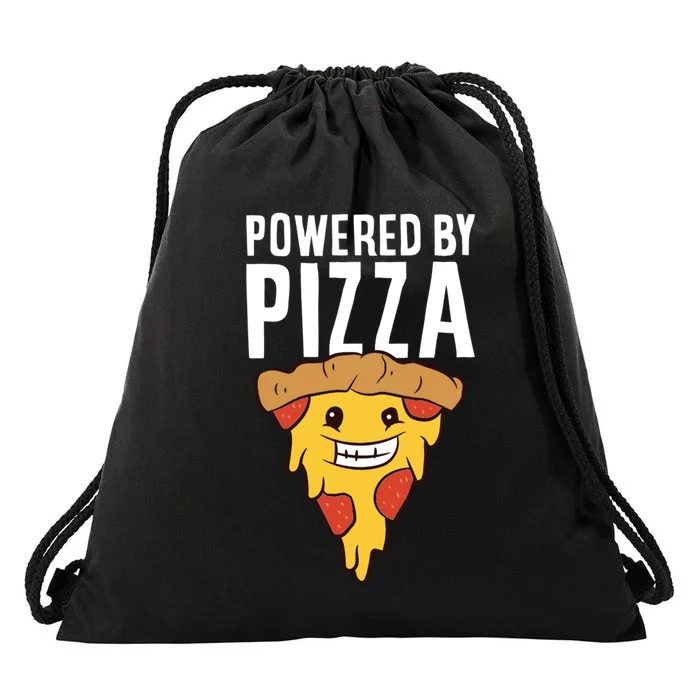 Powered By Pizza Funny Pizza Drawstring Bag