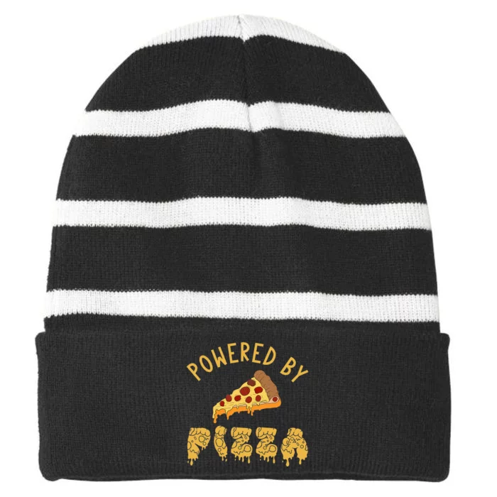 Powered By Pizza Funny Food Lover Snack Italian Food Lover Striped Beanie with Solid Band