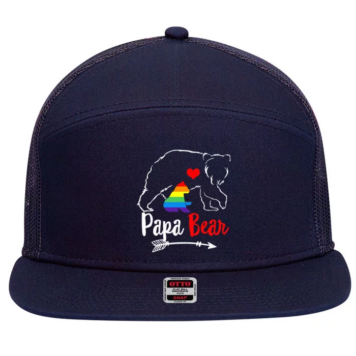 Papa Bear Proud Dad Daddy Ally LGBTQ Rainbow Flag Human 7 Panel Mesh Trucker Snapback Hat