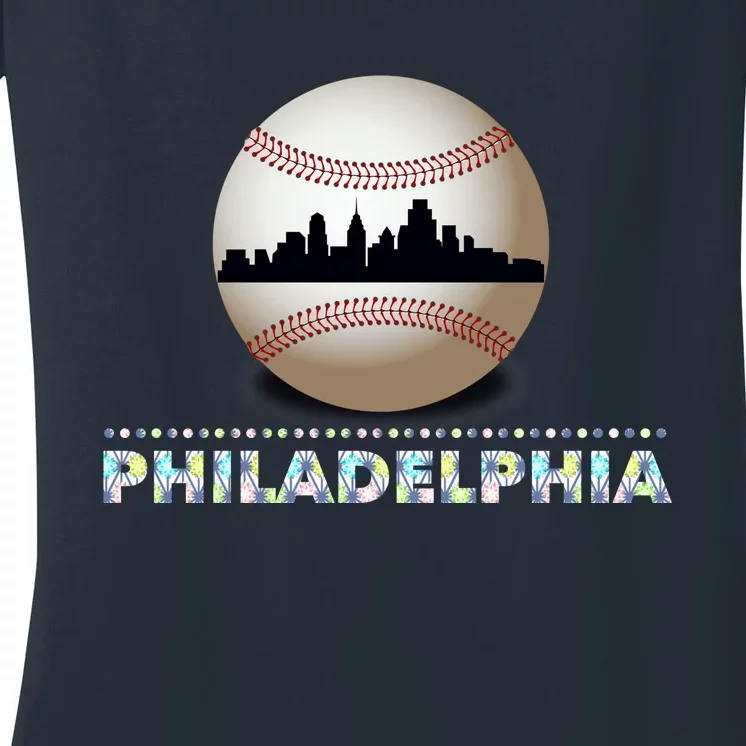 Philadelphia Baseball Philly Skyline Women's V-Neck T-Shirt