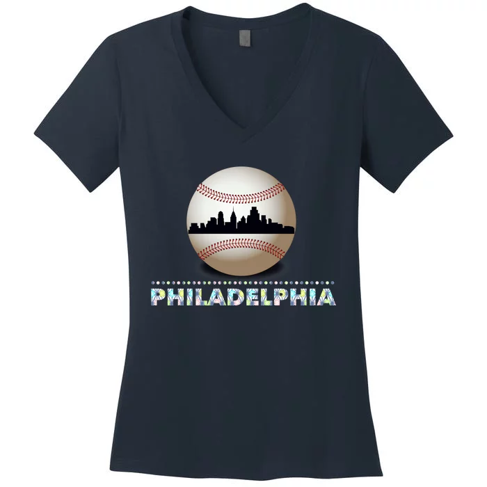 Philadelphia Baseball Philly Skyline Women's V-Neck T-Shirt