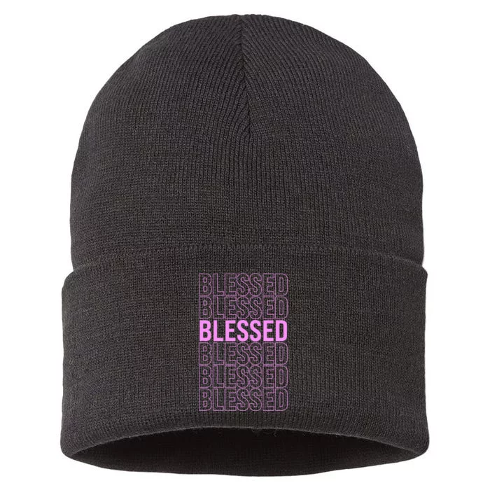 Pink BLESSED Pink Color Graphic Sustainable Knit Beanie