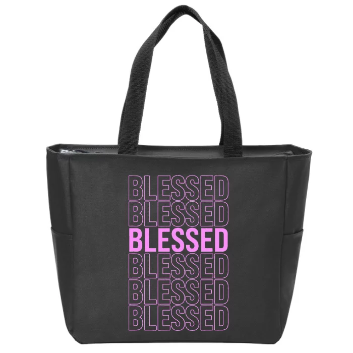 Pink BLESSED Pink Color Graphic Zip Tote Bag