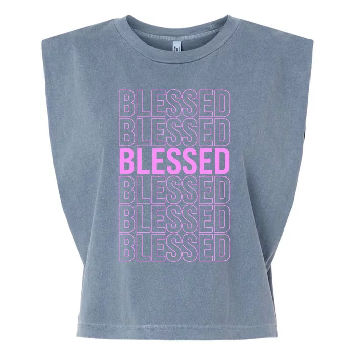 Pink BLESSED Pink Color Graphic Garment-Dyed Women's Muscle Tee