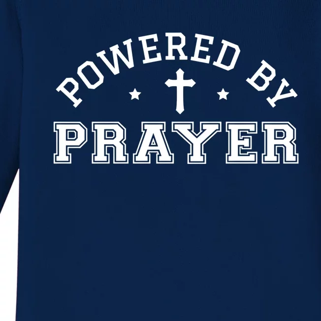 Powered By Prayer Praying Christian Cross Jesus Follower Great Gift Baby Long Sleeve Bodysuit