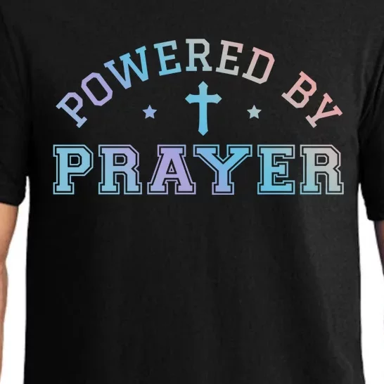 Powered By Prayer Praying Christian Cross Jesus Follower Gift Pajama Set