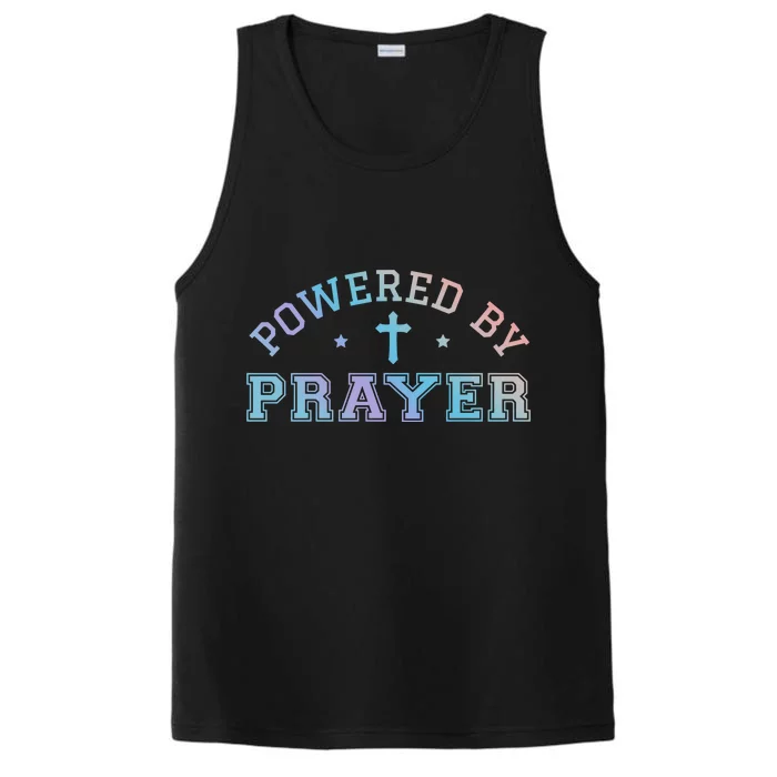 Powered By Prayer Praying Christian Cross Jesus Follower Gift Performance Tank