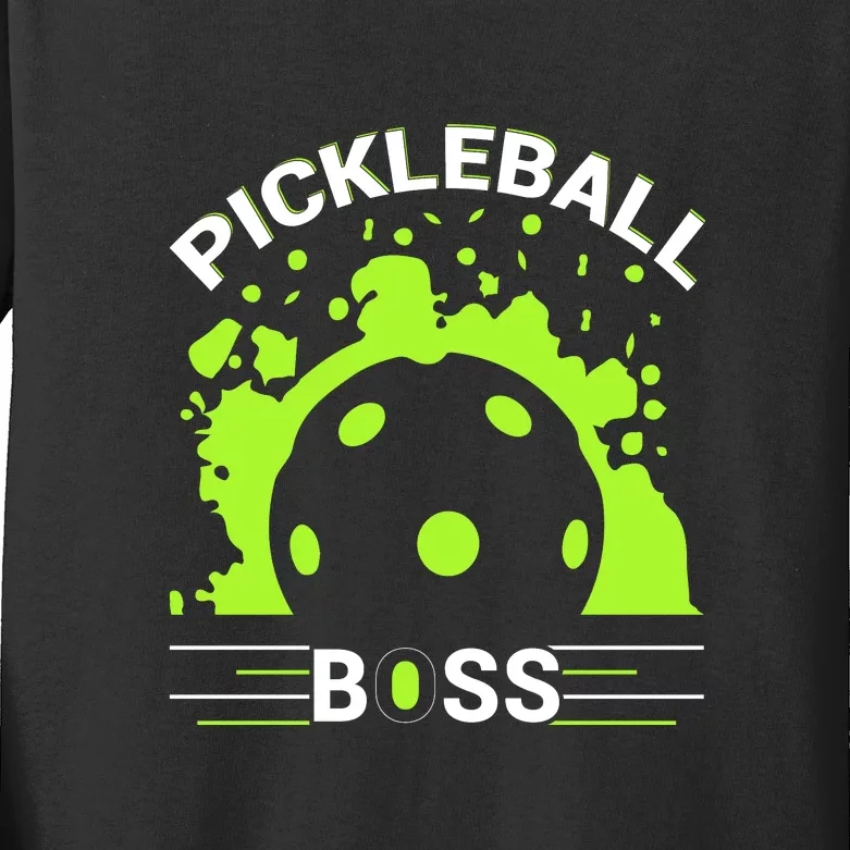 Pickleball Boss Paddles Sport Gift For Pickleball Team Kids Long Sleeve Shirt