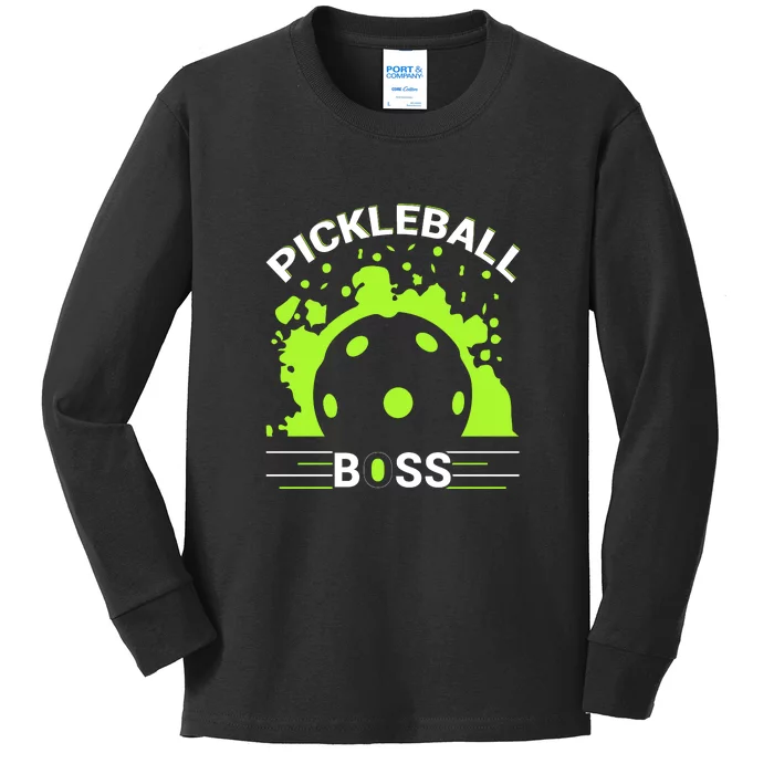 Pickleball Boss Paddles Sport Gift For Pickleball Team Kids Long Sleeve Shirt