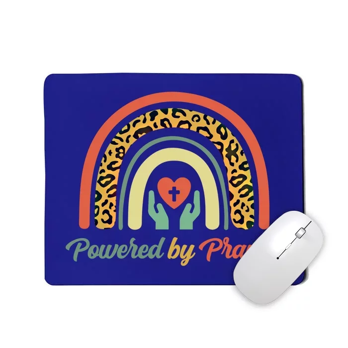 Powered By Prayer Rainbow Praying Christian Jesus Follower Meaningful Gift Mousepad