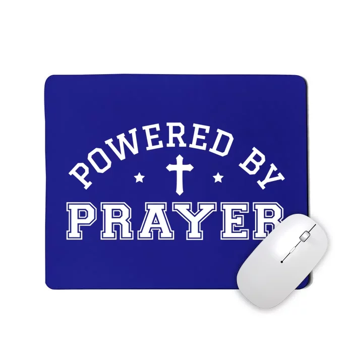 Powered By Prayer Praying Christian Cross Jesus Follower Gift Mousepad