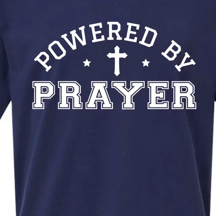 Powered By Prayer Praying Christian Cross Jesus Follower Gift Sueded Cloud Jersey T-Shirt