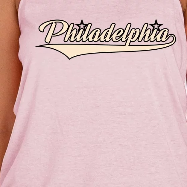 Philly Baseball Philadelphia Lettering Retro Women's Knotted Racerback Tank