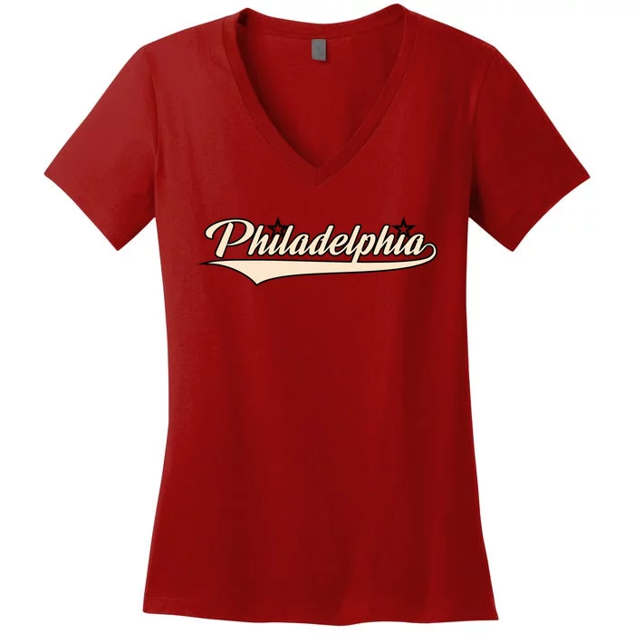 Philly Baseball Philadelphia Lettering Retro Women's V-Neck T-Shirt