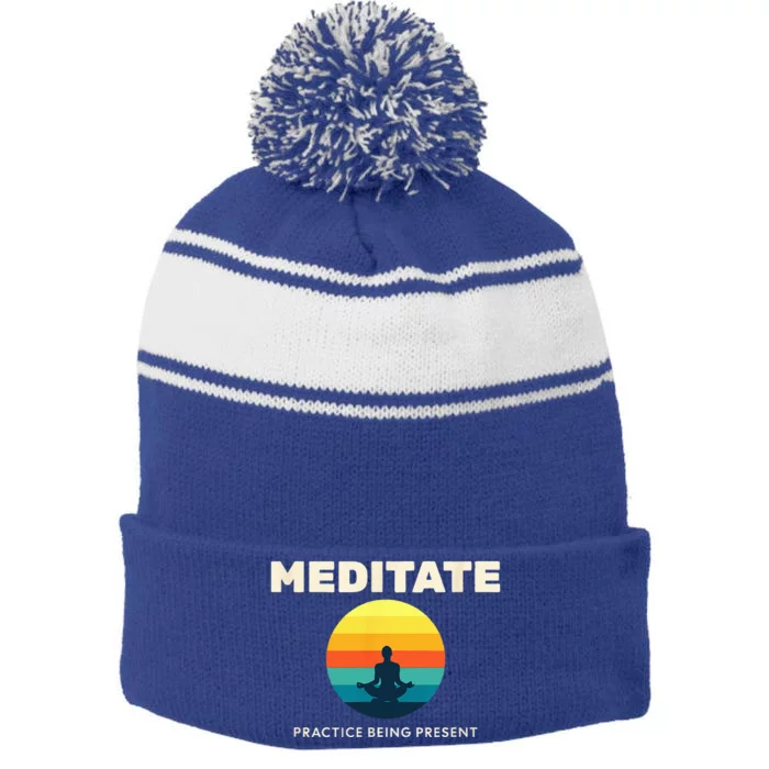 Practice Being Present A Person Meditating Self Realization Stripe Pom Pom Beanie